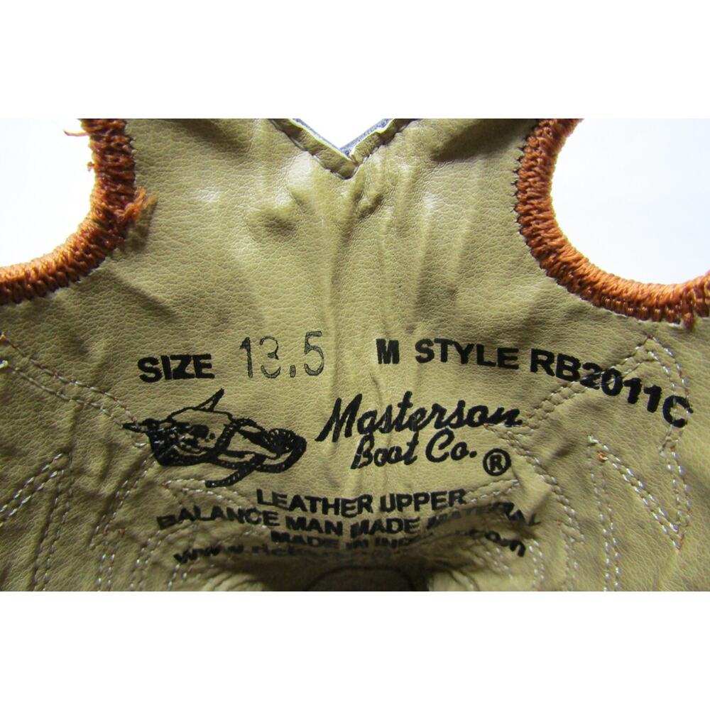 Masterson Little Kids Youth Size 13.5 M Brown Leather Western Cowboy Boots - Picture 10 of 11